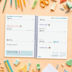 Agenda scolaire Finocam Cool 26/27 - Vue hebdomadaire horizontale - 4e format - 155 x 212 mm - Couverture cartonnée lignée - Pap