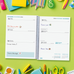 Agenda scolaire Finocam Cool 26/27 en catalan - Vue hebdomadaire horizontale - Format A4 - 155 x 212 mm - Couverture cartonnée l