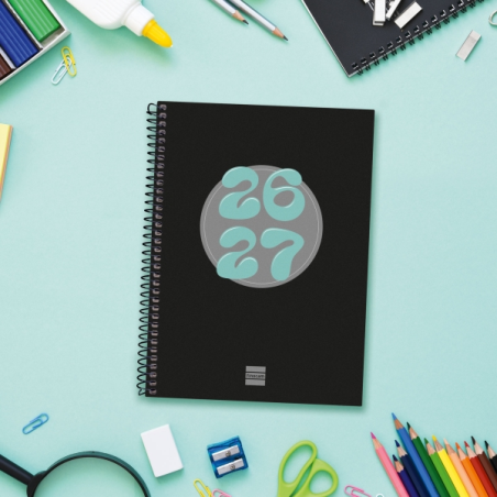 Agenda scolaire Finocam Cool 26/27 en catalan - 1 jour par page - Format A4 - 155 x 212 mm - Couverture cartonnée lignée - Papie