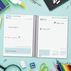 Agenda scolaire Finocam Cool 26/27 en catalan - 1 jour par page - Format A4 - 155 x 212 mm - Couverture cartonnée lignée - Papie