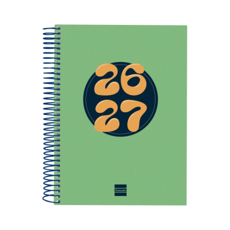 Agenda scolaire Finocam Cool 26/27 en catalan - 1 jour par page - Format A4 - 155 x 212 mm - Couverture cartonnée lignée - Papie