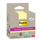 Post-It Super Sticky Pack de 4 blocs de 70 notes autocollantes recyclées - Forme carrée - 76 x 76 mm - Jaune clair