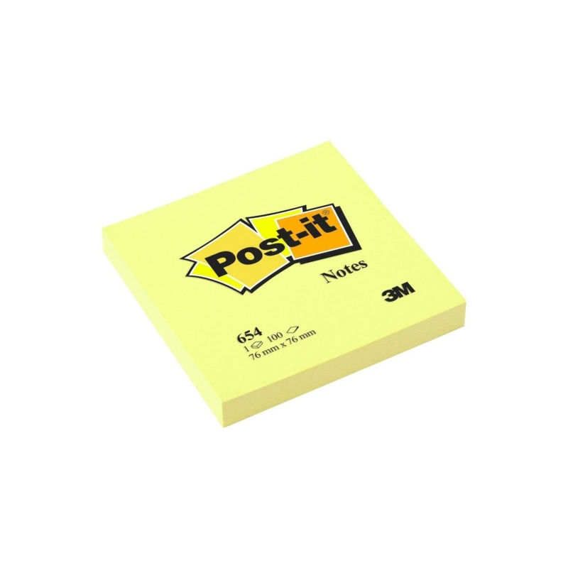Bloc de 100 Post-it® repositionnables, jaune canari, 76 x 76 mm, papier certifié PEFC, référence 7100103157, jaune cla