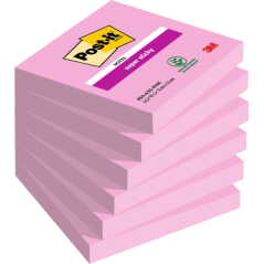 Post-It Super Sticky Pack de 6 blocs de 90 notes autocollantes repositionnables - 76 x 76 mm - 100 % PEFC - Rose