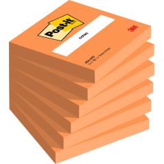 Lot de 6 blocs de 100 notes autocollantes repositionnables Post-It - Forme carrée - 76 x 76 mm - Couleur orange