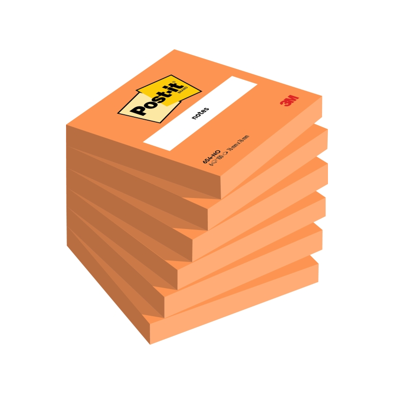 Lot de 6 blocs de 100 notes autocollantes repositionnables Post-It - Forme carrée - 76 x 76 mm - Couleur orange