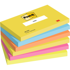 Post-It Pack de 6 Blocs de 100 Notes Repositionnables - Forme Rectangulaire - 76x127mm - Couleurs Assorties