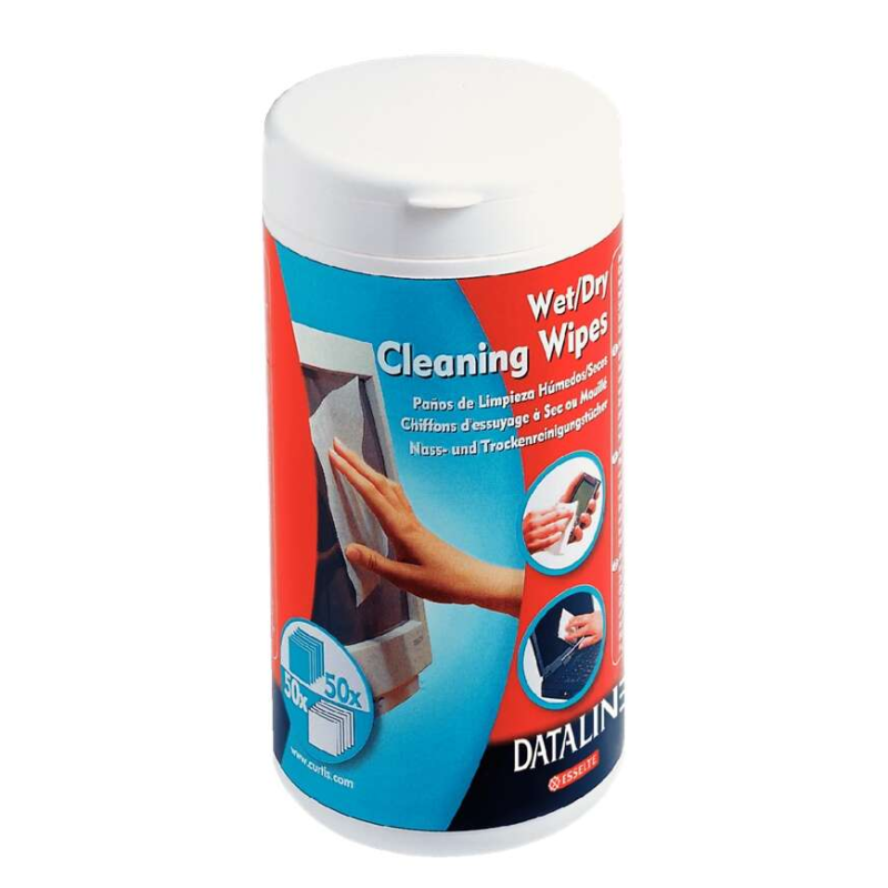 Esselte Boîte de 50 lingettes sèches et 50 lingettes humides pour écrans, surfaces plastiques, imprimantes, claviers, téléphones