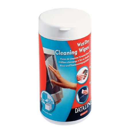 Esselte Boîte de 50 lingettes sèches et 50 lingettes humides pour écrans, surfaces plastiques, imprimantes, claviers, téléphones