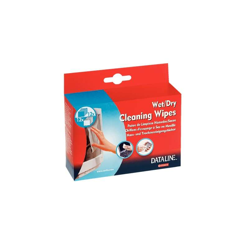 Esselte Pack de 12 lingettes sèches et 12 lingettes humides pour écrans - Conditionnées en sachets - Élimine la poussière