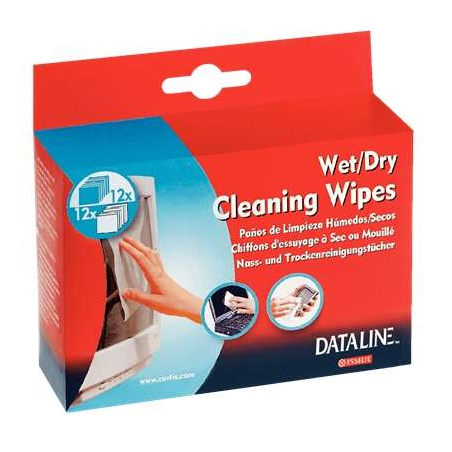 Esselte Pack de 12 lingettes sèches et 12 lingettes humides pour écrans - Conditionnées en sachets - Élimine la poussière