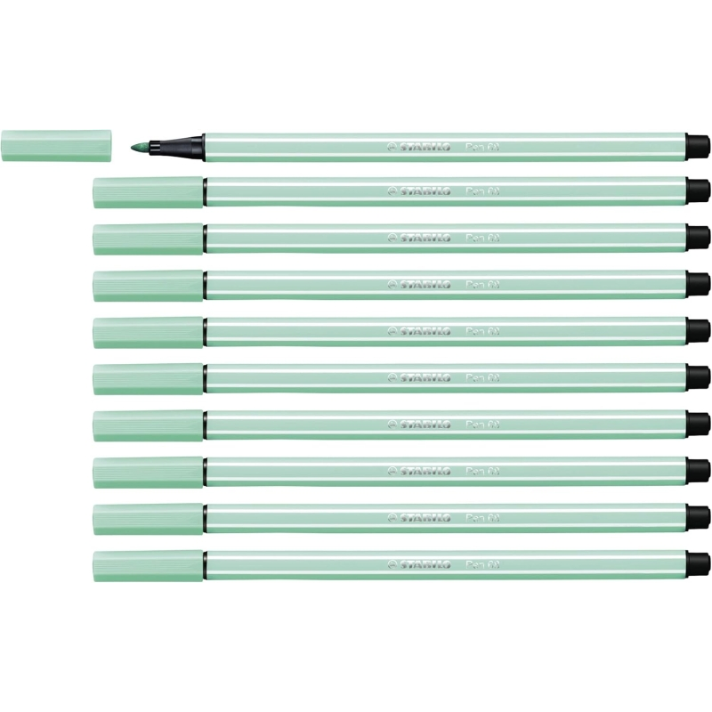 LOT de 10 Feutre à pointe fibre Stabilo Pen 68 - Largeur de trait : env. 1 mm - Encre à base d'eau - Vert glacier