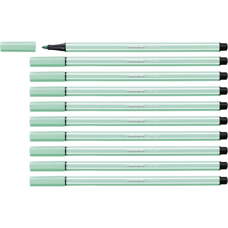 LOT de 10 Feutre à pointe fibre Stabilo Pen 68 - Largeur de trait : env. 1 mm - Encre à base d'eau - Vert glacier