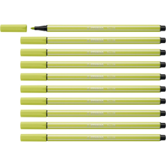 LOT de 10 Feutre à pointe fibre Stabilo Pen 68 - Largeur de trait : env. 1 mm - Encre à base d'eau - Vert citron