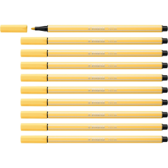 LOT de 10 Feutre à pointe fibre Stabilo Pen 68 - Largeur de trait : env. 1 mm - Encre à base d'eau - Jaune clair