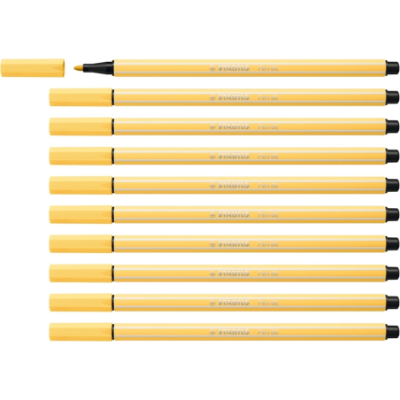 LOT de 10 Feutre à pointe fibre Stabilo Pen 68 - Largeur de trait : env. 1 mm - Encre à base d'eau - Jaune clair