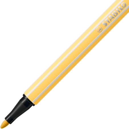 LOT de 10 Feutre à pointe fibre Stabilo Pen 68 - Largeur de trait : env. 1 mm - Encre à base d'eau - Jaune clair