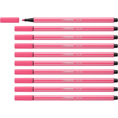 LOT de 10 Feutre à pointe fibre Stabilo Pen 68 - Largeur de trait : env. 1 mm - Encre à base d'eau - Rose clair