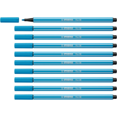 LOT de 10 Feutre à pointe fibre Stabilo Pen 68 - Largeur de trait : env. 1 mm - Encre à base d'eau - Bleu clair