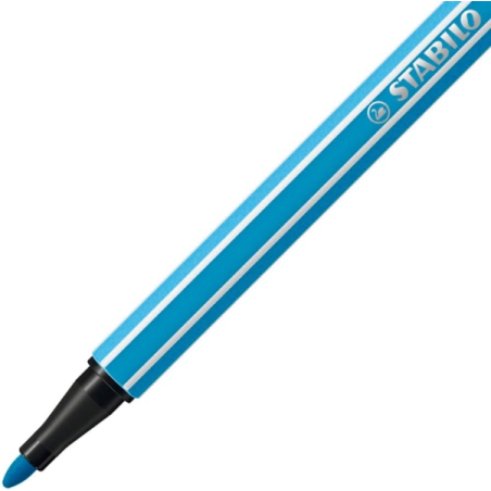 LOT de 10 Feutre à pointe fibre Stabilo Pen 68 - Largeur de trait : env. 1 mm - Encre à base d'eau - Bleu clair