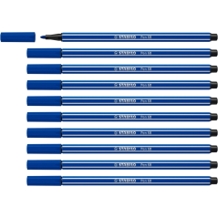 LOT de 10 Feutre à pointe fibre Stabilo Pen 68 - Largeur de trait : env. 1 mm - Encre à base d'eau - Bleu marine