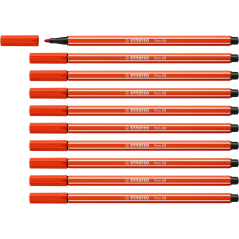 LOT de 10 Feutre à pointe fibre Stabilo Pen 68 - Largeur de trait : env. 1 mm - Encre à base d'eau - Rouge