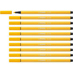 LOT de 10 Feutre à pointe fibre Stabilo Pen 68 - Largeur de trait : env. 1 mm - Encre à base d'eau - Jaune