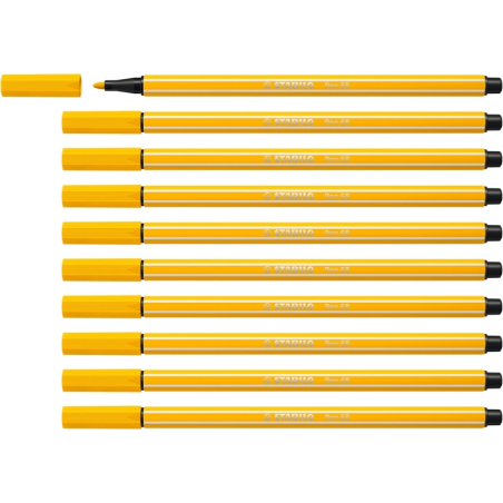 LOT de 10 Feutre à pointe fibre Stabilo Pen 68 - Largeur de trait : env. 1 mm - Encre à base d'eau - Jaune