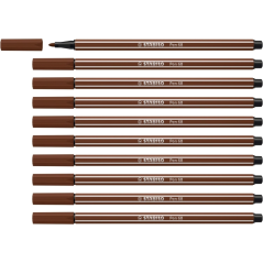 LOT de 10 Feutre à pointe fibre Stabilo Pen 68 - Largeur de trait : env. 1 mm - Encre à base d'eau - Marron