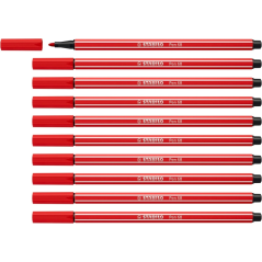 LOT de 10 Feutre à pointe fibre Stabilo Pen 68 - Largeur de trait : env. 1 mm - Encre à base d'eau - Couleur carmin