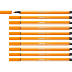 LOT de 10 Feutre à pointe fibre Stabilo Pen 68 - Largeur de trait : env. 1 mm - Encre à base d'eau - Orange