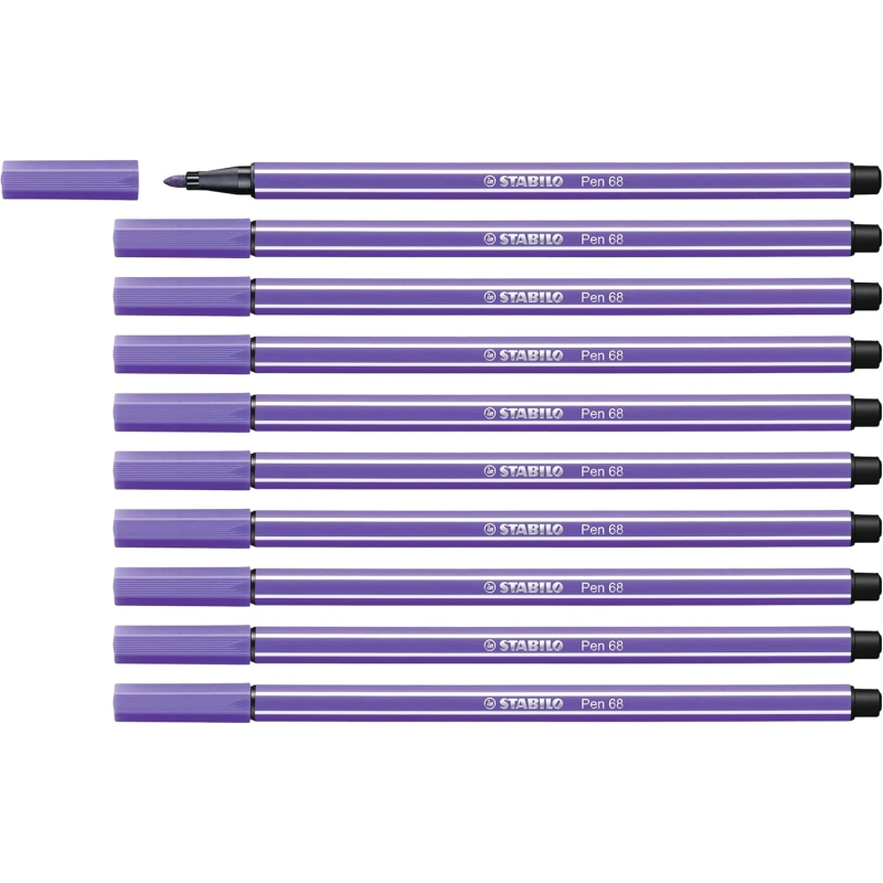 LOT de 10 Feutre à pointe fibre Stabilo Pen 68 - Largeur de trait : env. 1 mm - Encre à base d'eau - Violet