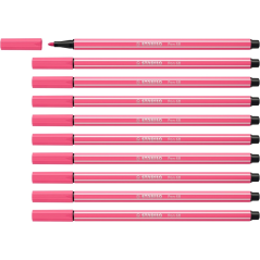 LOT de 10 Feutre à pointe fibre Stabilo Pen 68 - Largeur de trait : env. 1 mm - Encre à base d'eau - Rose