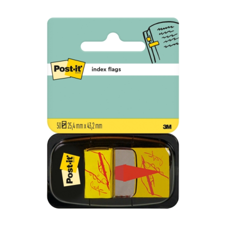 Distributeur d'index Post-It avec 50 marqueurs d'index repositionnables - Forme rectangulaire - Jaune clair