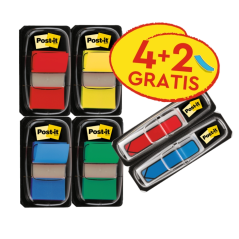 Distributeurs Post-It Index, lot de 6, avec marqueurs d'index repositionnables - Forme rectangulaire - Couleurs assorties