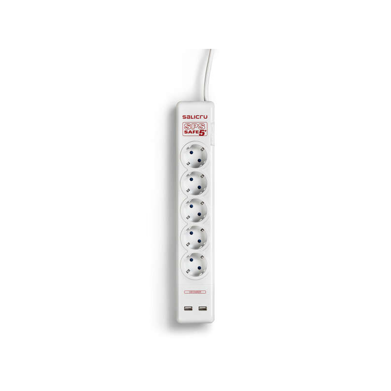 Salicru Multiprise SPS SAFE 5+ Protections Électriques Actives Dernière Génération - 5 Prises Schuko - Couleur Blanc