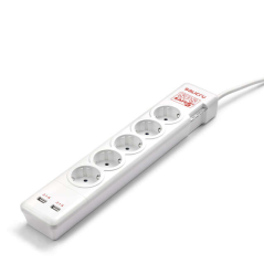 Salicru Multiprise SPS SAFE 5+ Protections Électriques Actives Dernière Génération - 5 Prises Schuko - Couleur Blanc