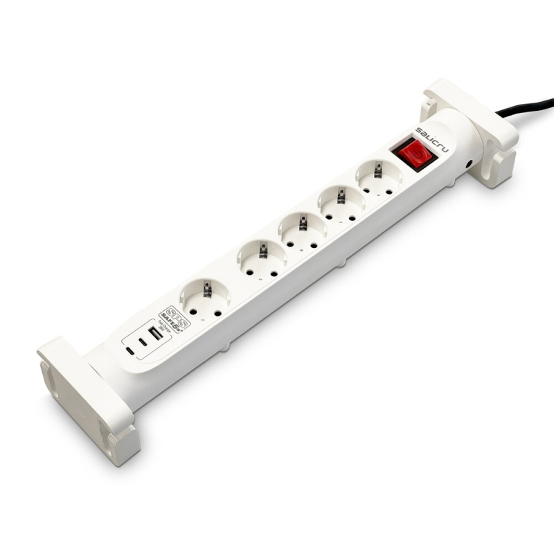 Multiprise Salicru SPS SAFE 5S+ avec protections électriques actives de dernière génération - 5 prises Schuko - 1 port USB-A, 2