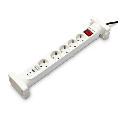 Multiprise Salicru SPS SAFE 5S+ avec protections électriques actives de dernière génération - 5 prises Schuko - 1 port USB-A, 2