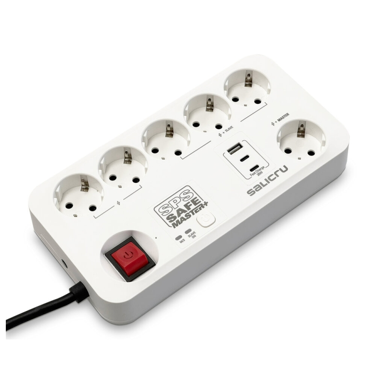 Multiprise Salicru SPS SAFE MASTER+ avec protections électriques actives de dernière génération - 6 prises Schuko - 1 port USB-A