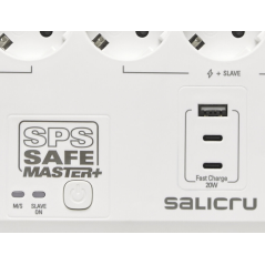 Multiprise Salicru SPS SAFE MASTER+ avec protections électriques actives de dernière génération - 6 prises Schuko - 1 port USB-A