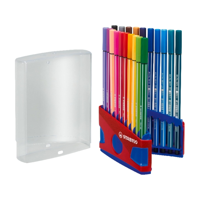 Étui Stabilo Premium Pen 68 avec 20 feutres - Pointe fibre - Largeur de trait env. 1 mm - Haute luminosité et couleurs vives - C