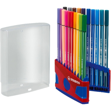 Étui Stabilo Premium Pen 68 avec 20 feutres - Pointe fibre - Largeur de trait env. 1 mm - Haute luminosité et couleurs vives - C