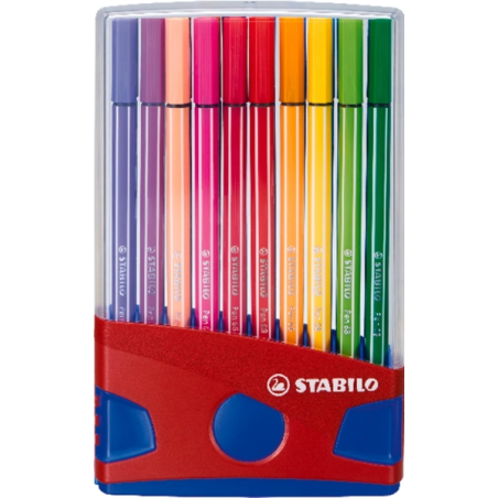 Étui Stabilo Premium Pen 68 avec 20 feutres - Pointe fibre - Largeur de trait env. 1 mm - Haute luminosité et couleurs vives - C