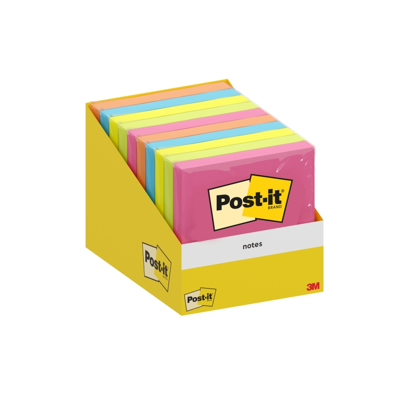Bloc de 100 notes autocollantes repositionnables Post-It - Forme carrée - 76 x 76 mm - Couleurs assorties