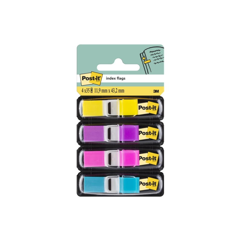 Distributeurs Post-It Index, lot de 4, avec 35 marqueurs index repositionnables - Forme rectangulaire - Couleurs assorties