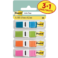 Distributeurs Post-It Index, lot de 4, avec 35 marqueurs index repositionnables - Forme rectangulaire - Couleurs assorties