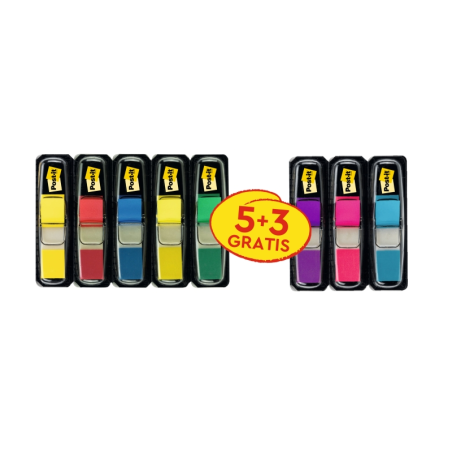 Lot de 8 distributeurs Post-It avec 35 marqueurs d'index repositionnables - Forme rectangulaire - Couleurs assorties