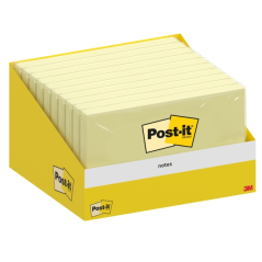 Bloc-notes Post-It de 100 notes autocollantes repositionnables - 76 x 127 mm - Emballage carton - 100 % PEFC - Jaune clair