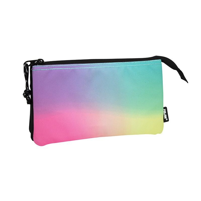 Trousse Milan Sunset à 5 compartiments - Tissu résistant aux casses et aux déchirures - Dimensions 22x12x4cm - Modèle Noir